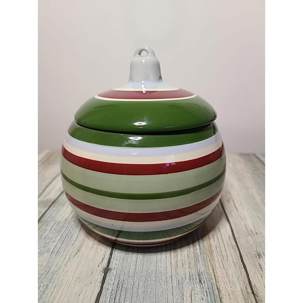 Longaberger striped ornament shaped covered jar